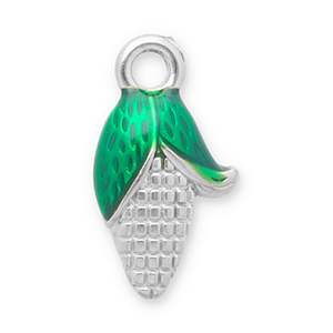 Breloques en acier Inox &eacute;pi de ma&iuml;s Argent&eacute;-vert