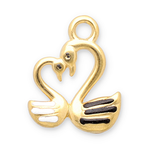 Breloques en acier Inox cygne Dor&eacute;-noir-blanc