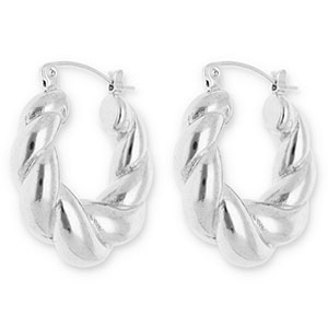Boucles d'oreilles / cr&eacute;oles en acier Inox torsad&eacute; Argent&eacute;