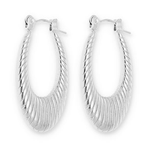 Boucles d'oreilles / cr&eacute;oles en acier Inox ovale Argent&eacute;