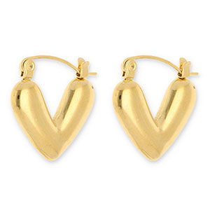 Boucles d'oreilles / cr&eacute;oles en acier Inox coeur Dor&eacute;