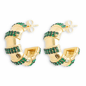 Boucles d'oreilles / puces en acier Inox avec strass Dor&eacute;-vert fonce