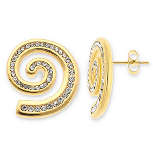 Boucles d'oreilles / puces en acier Inox spirale avec strass Dor&eacute;-transparent