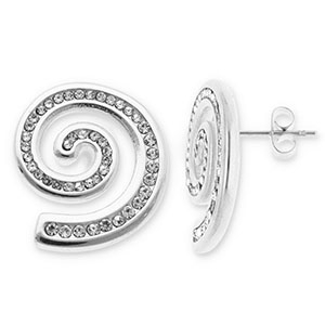 Boucles d'oreilles / puces en acier Inox spirale avec strass Argent&eacute;-transparent