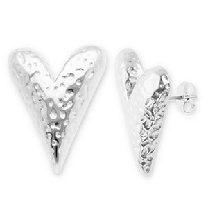 Boucles d'oreilles / puces en acier Inox coeur Argent&eacute;