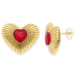 Boucles d'oreilles / puces en acier Inox coeur Dor&eacute;-rouge