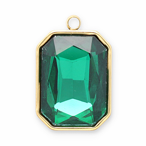 Breloques en acier Inox facett&eacute;e rectangle Dor&eacute;-vert fonc&eacute;