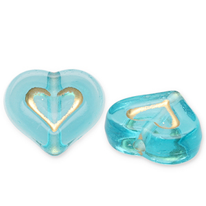 Perles acryliques c&oelig;ur Bleu sarcelle-dor&eacute;
