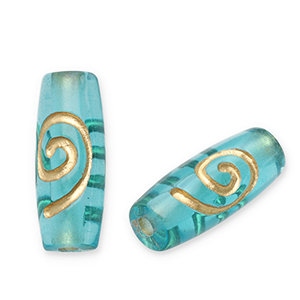 Perles acryliques tube Bleu sarcelle-dor&eacute;