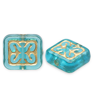 Perles acryliques rectangle Bleu sarcelle-dor&eacute;