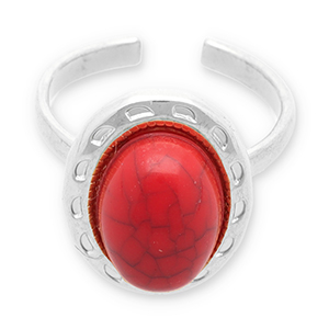 Bagues en acier Inox avec imitation de pierre naturelle Argent&eacute;-rouge