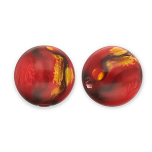 Perles en r&eacute;sine avec pailletes 12mm Rouge-dor&eacute;