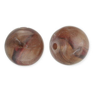 Perles acryliques 12 mm rond Marron-blanc