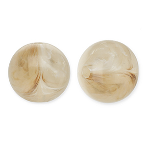 Perles acryliques 12 mm rond Beige marron-blanc