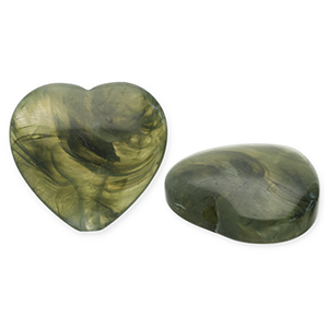 Perles acryliques c&oelig;ur Vert olive