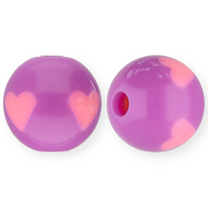 Perles acryliques 12 mm avec c&oelig;ur Violet-rose