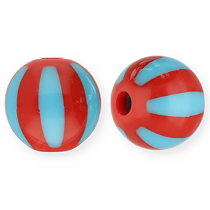 Perles acryliques 12 mm avec ray&eacute;es Rouge-bleu clair
