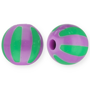 Perles acryliques 12 mm avec ray&eacute;es Violet-vert