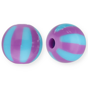 Perles acryliques 12 mm avec ray&eacute;es Violet-bleu clair