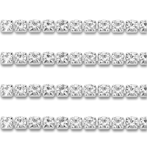 Cha&icirc;ne strass en acier Inox 4mm Argent&eacute;-cristal