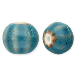 Perles en c&eacute;ramique avec ray&eacute;es 12mm Bleu sarcelle
