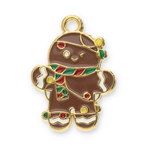 Breloques en acier Inox bonhomme pain d'&eacute;pices Dor&eacute;-marron-multicolore