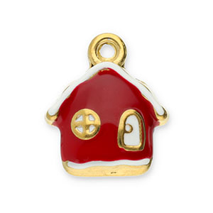 Breloques en acier Inox maison Dor&eacute;-rouge-blanc