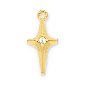Breloques en acier Inox &eacute;toile avec strass Dor&eacute;-transparent