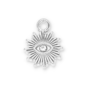 Breloques en acier Inox soleil Oeil Porte-Bonheur avec strass Argent&eacute;-transparent