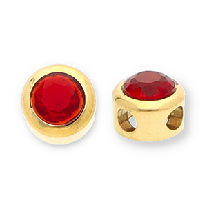 Perles en acier Inox disque Heishi avec strass Dor&eacute;-rouge