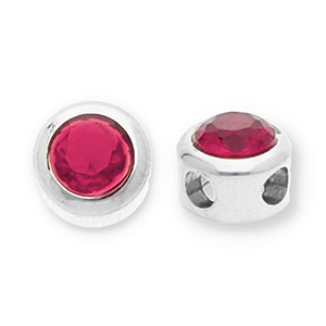 Perles en acier Inox disque Heishi avec strass Argent&eacute;-rose fonc&eacute;