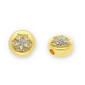 Perles en m&eacute;tal DQ rond avec flocon de neige Dor&eacute;-paillet&eacute; argent&eacute; (sans nickel)