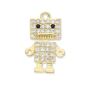 M&eacute;tal TQ laiton breloques robot Dor&eacute;-transparent
