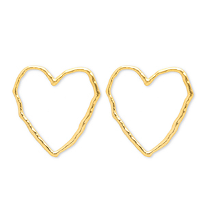Boucles d'oreilles puces en acier Inox c&oelig;ur Dor&eacute;