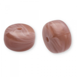 Perles acryliques disque Marron taupe-blanc