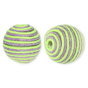 Perles acryliques 22 mm avec fil en coton cir&eacute; wax Vert lime-violet lavande