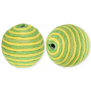 Perles acryliques 22 mm avec fil en coton cir&eacute; wax Vert-jaune