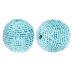 Perles acryliques 22 mm avec fil en coton cir&eacute; wax Bleu clair