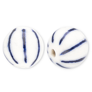 Perles en c&eacute;ramique 8,5&nbsp;mm avec ray&eacute;es Blanc cass&eacute;-bleu de Delft