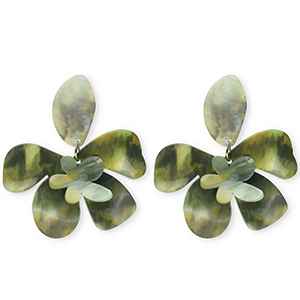 Boucles d'oreilles&nbsp;/&nbsp;puces r&eacute;sine tendance fleur Vert multicolore