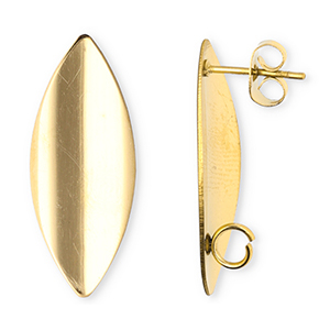 Appr&ecirc;ts en acier Inox boucles d'oreilles / puces d&rsquo;oreilles ovale oblong avec anneau Dor&eacute;