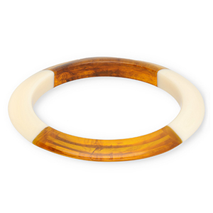 Bracelets jonc en r&eacute;sine Transparent marron ambre-blanc ivoire