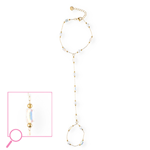 Bracelets en acier Inox Dor&eacute;-cristal AB-blanc