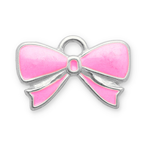 Breloques en acier Inox n&oelig;ud Argent&eacute;-rose