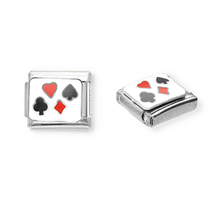 Appr&ecirc;ts en acier inox breloques pour bracelet italien carte &agrave; jouer Argent&eacute;-blanc-rouge-noir