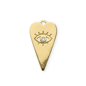 M&eacute;tal TQ laiton breloque coeur Oeil porte-bonheur strass Dor&eacute;