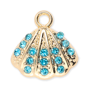 Breloques en m&eacute;tal coquillage avec strass Dor&eacute;-bleu