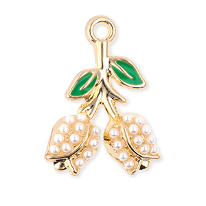 Breloques en m&eacute;tal tulipes avec perles Dor&eacute;-vert-blanc