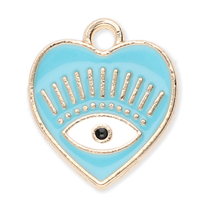 Breloques en m&eacute;tal coeur Oeil porte-bonheur Dor&eacute;-bleu-blanc