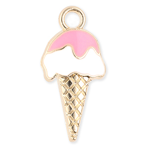 Breloques en m&eacute;tal sucette de glace Dor&eacute;-blanc-rose clair